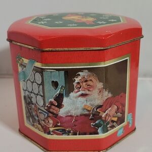 Vintage Holiday Santa Tin - Red Decorative Storage